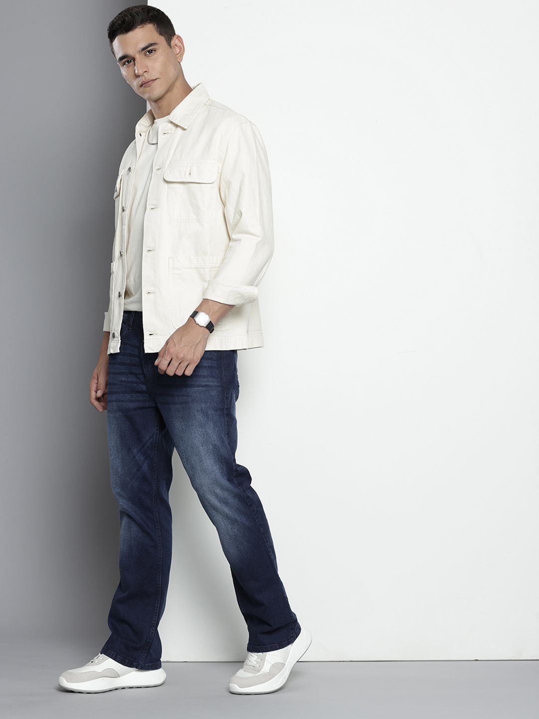 Men's Blue Bootcut Solid Stretchable Jeans