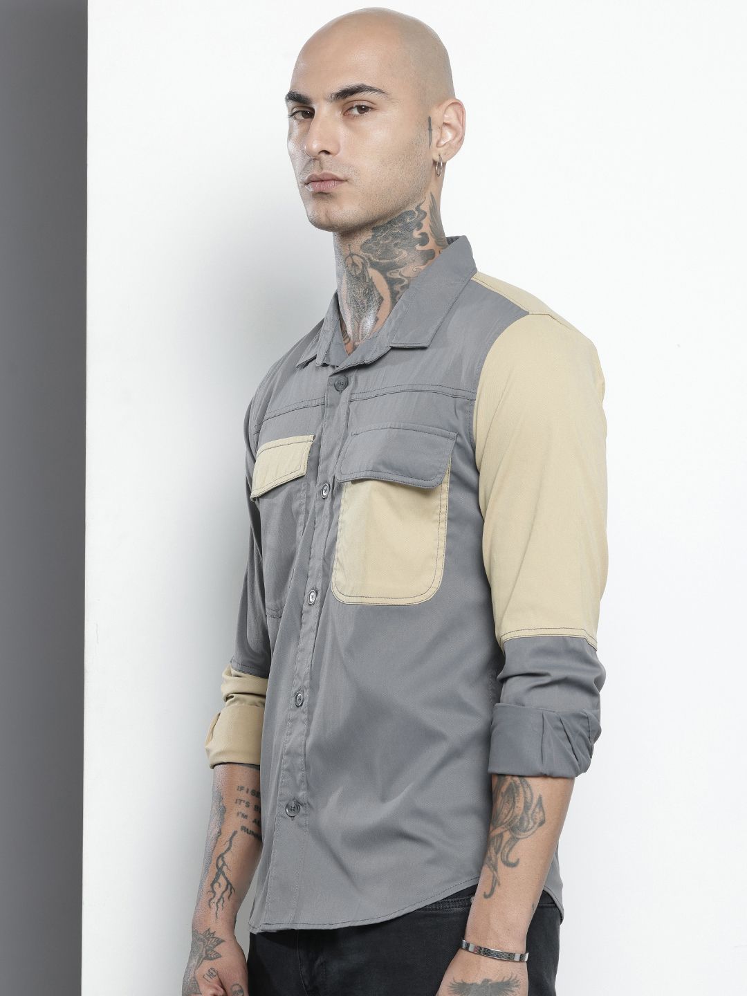 Men's Grey Regular Fit Solid Street Wear Shirt