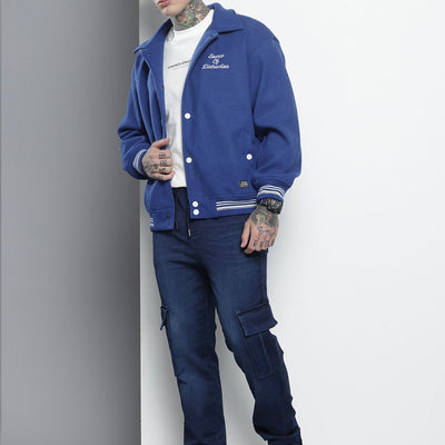 Men's Blue Regular Fit Solid Stretchable Denim Cargo Joggers