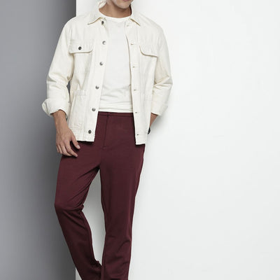 Men's Maroon Relaxed Fit Solid Chinos