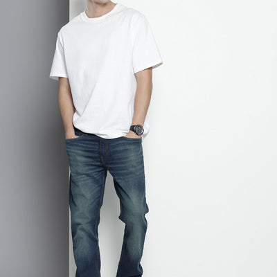 Men's Blue Slim Straight Fit Solid Jeans