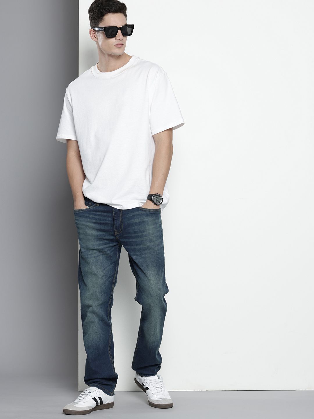 Men's Blue Slim Straight Fit Solid Jeans