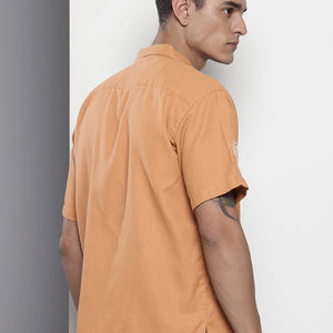 Men's Yellow Relaxed Fit Printed Resort Wear Shirt
