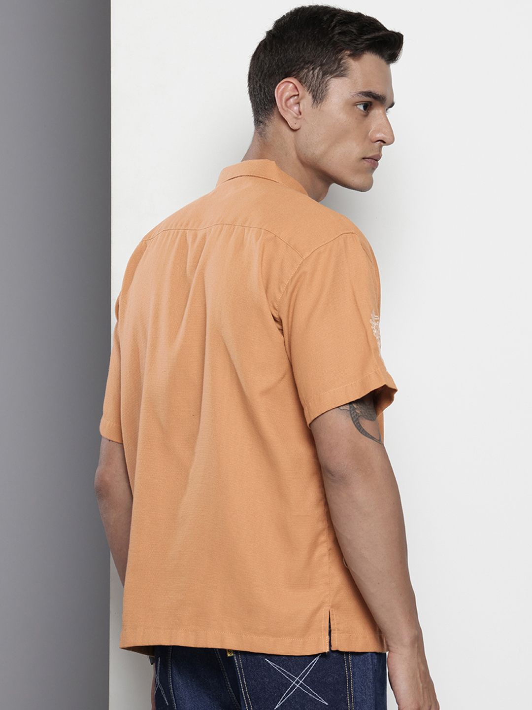 Men's Yellow Relaxed Fit Printed Resort Wear Shirt