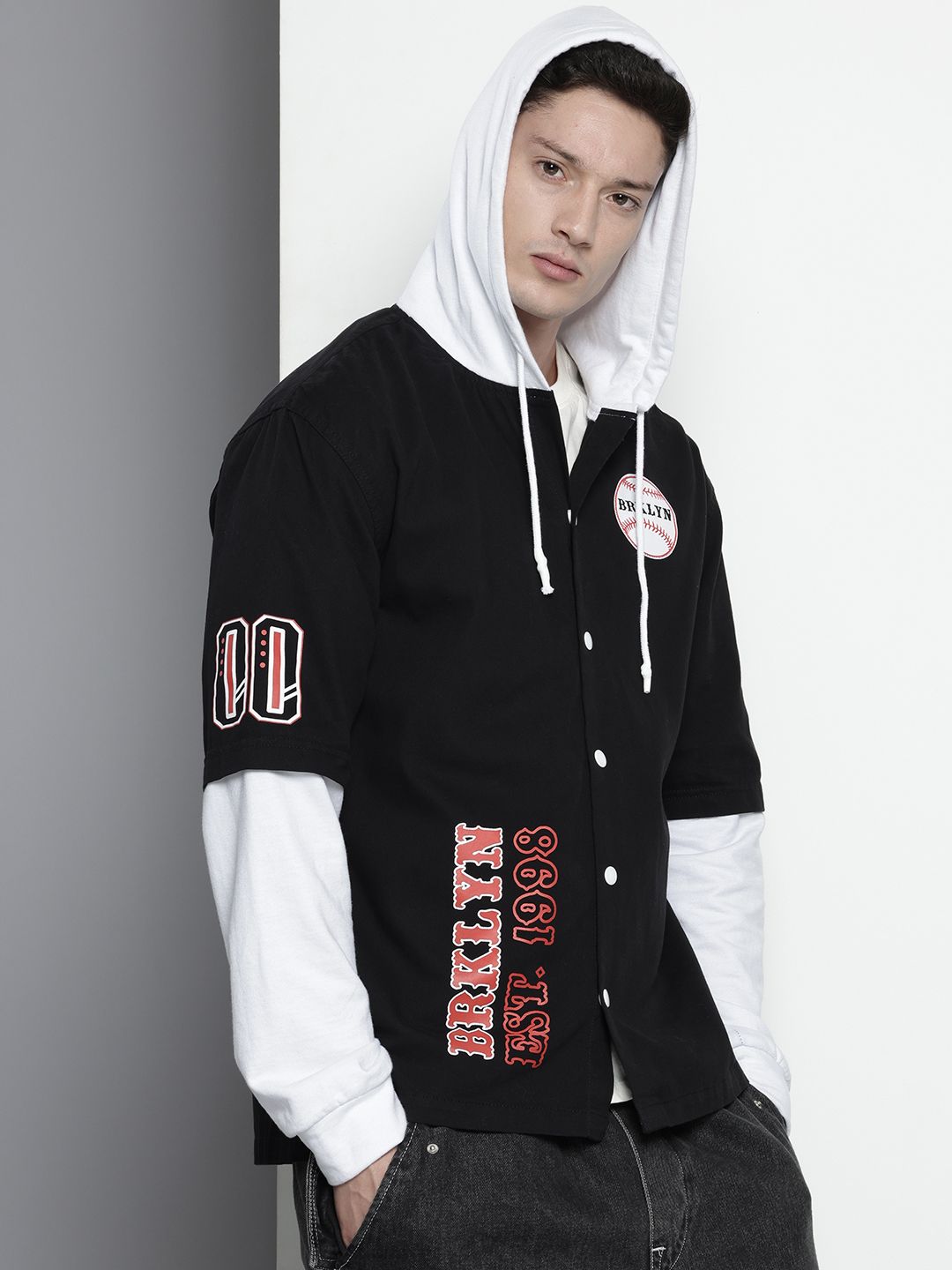 Men's Black Regular Fit Graphic Street Wear Shirt