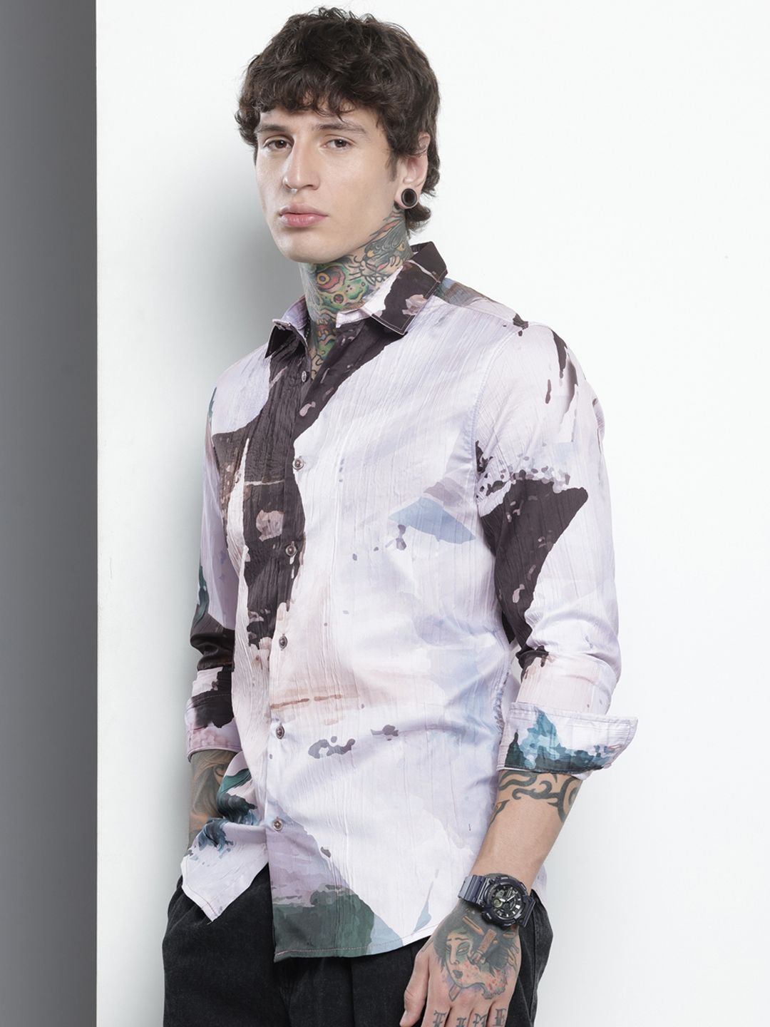 Men's Multicolor Slim Fit Abstract Print Party Wear Shirt