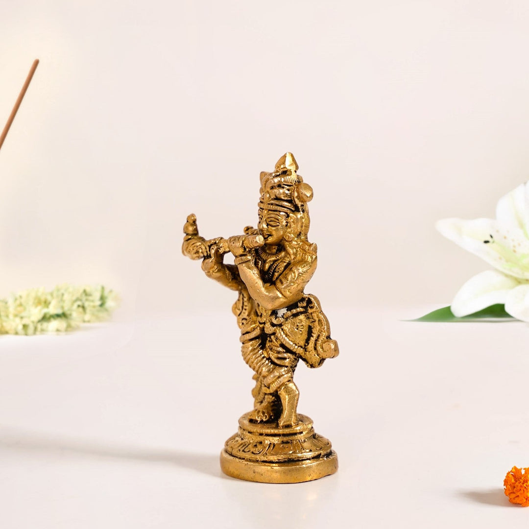 Lord Krishna Playing Flute Pure Brass Statue