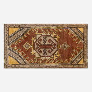 Vintage Turkish Hand-Knotted Wool Mini Rug No. 351, 1'10" x 3'8"
