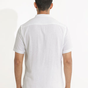 Rare Rabbit Men's Lune Ss White Linen Mandarin Collar Half Sleeves Shirt