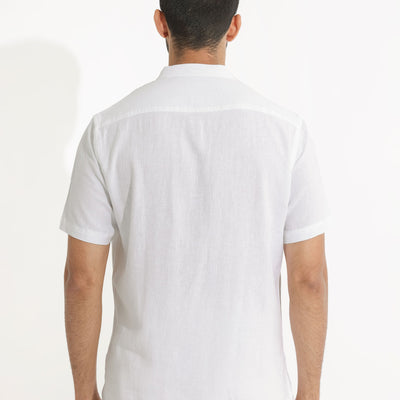 Rare Rabbit Men's Lune Ss White Linen Mandarin Collar Half Sleeves Shirt