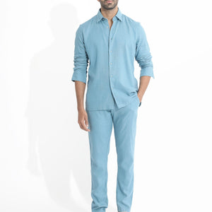 Rare Rabbit Men's Lunet Light Blue Linen Full Sleeves Solid Shirt