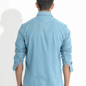 Rare Rabbit Men's Lunet Light Blue Linen Full Sleeves Solid Shirt