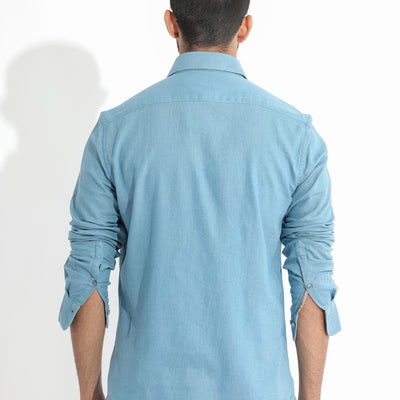 Rare Rabbit Men's Lunet Light Blue Linen Full Sleeves Solid Shirt