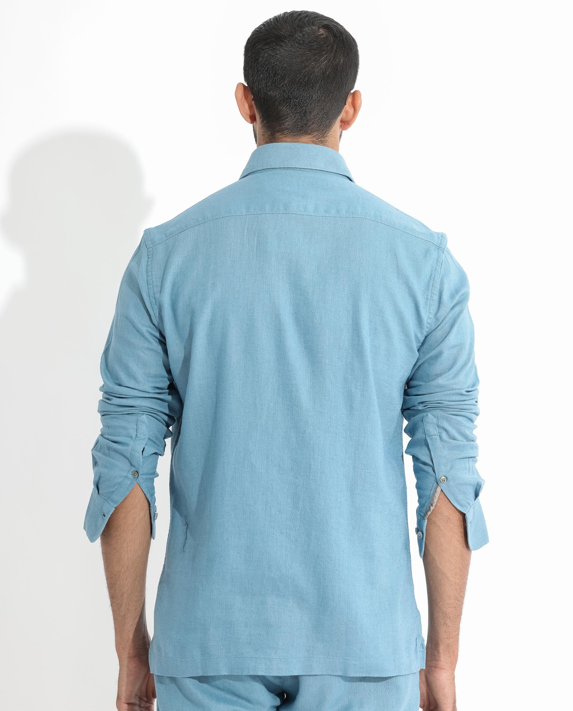 Rare Rabbit Men's Lunet Light Blue Linen Full Sleeves Solid Shirt