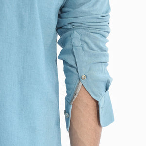 Rare Rabbit Men's Lunet Light Blue Linen Full Sleeves Solid Shirt