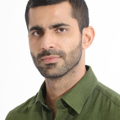 Rare Rabbit Men's Lunet Olive Linen Full Sleeves Solid Shirt