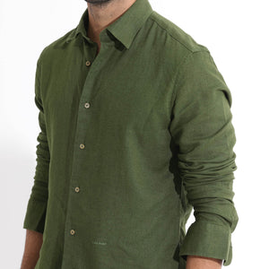 Rare Rabbit Men's Lunet Olive Linen Full Sleeves Solid Shirt