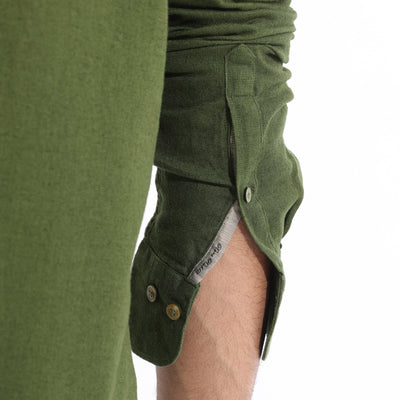 Rare Rabbit Men's Lunet Olive Linen Full Sleeves Solid Shirt