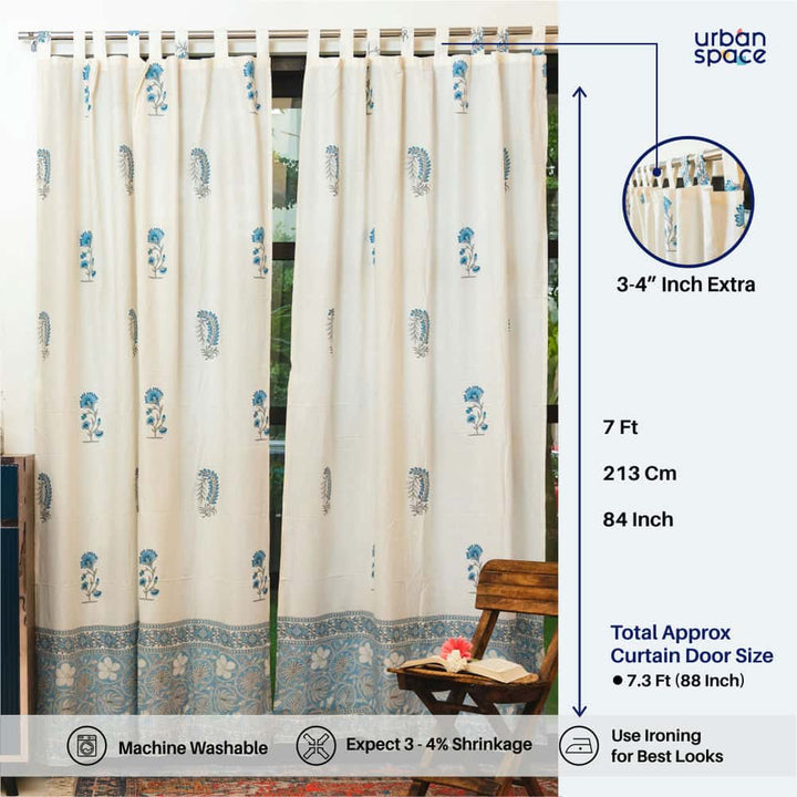 100% MalMal Cotton Curtains, Semi-Transparent with Tab Top, Pack of 2 Curtains - Lush Garden Blue