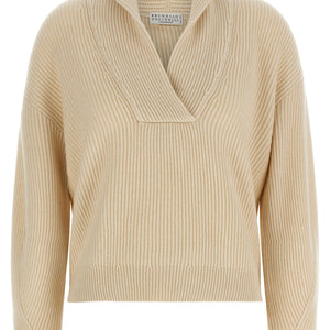 Brunello Cucinelli Shawl Neck Ribbed Sweater