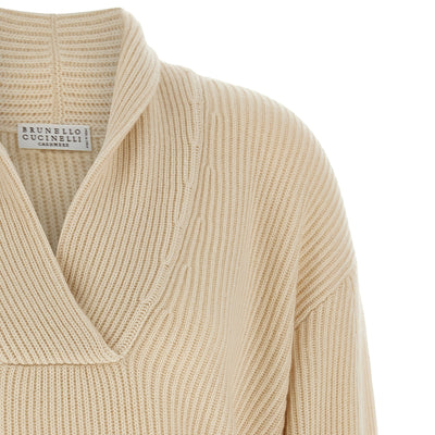 Brunello Cucinelli Shawl Neck Ribbed Sweater