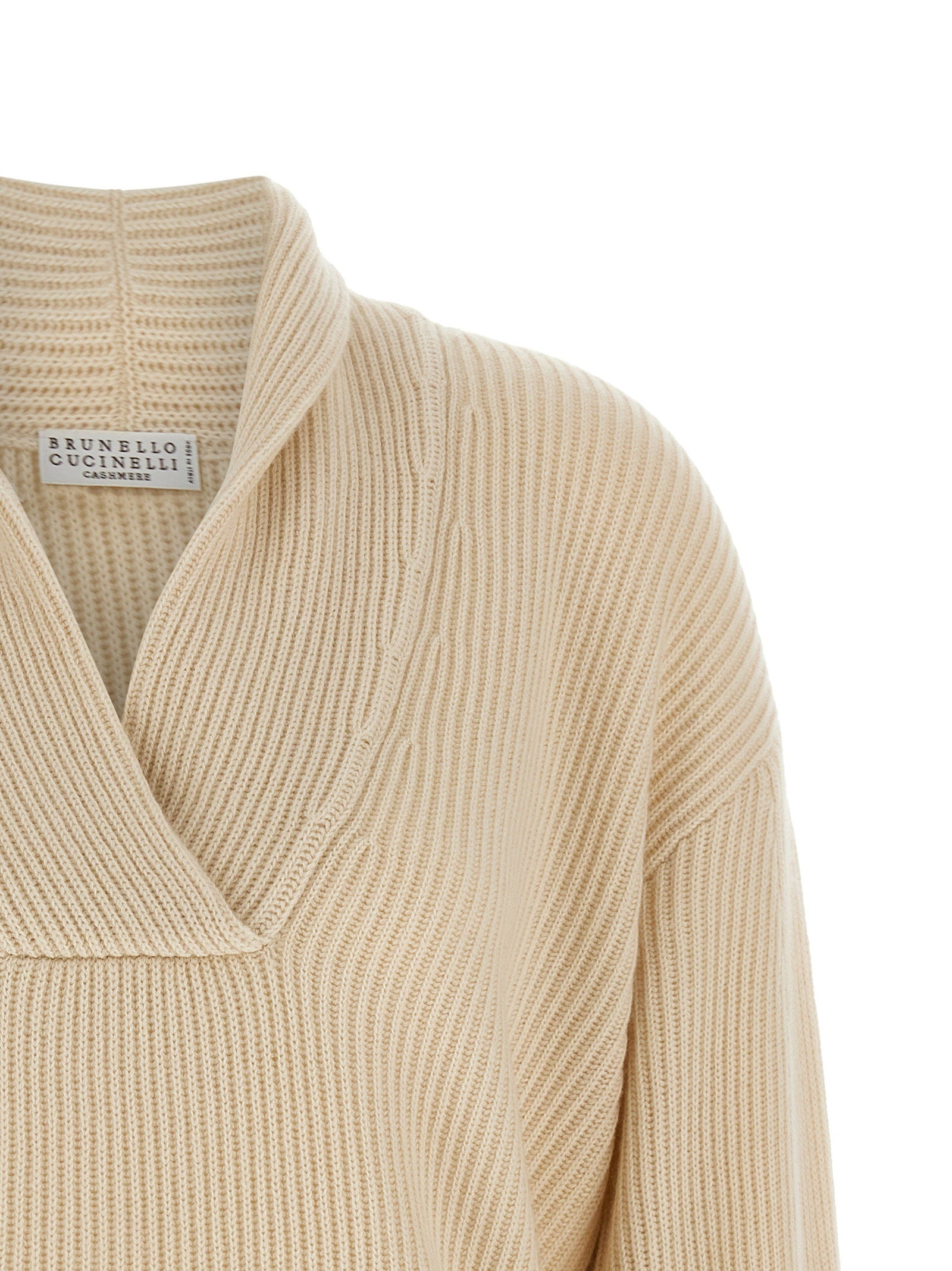 Brunello Cucinelli Shawl Neck Ribbed Sweater