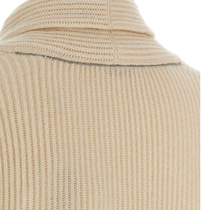 Brunello Cucinelli Shawl Neck Ribbed Sweater