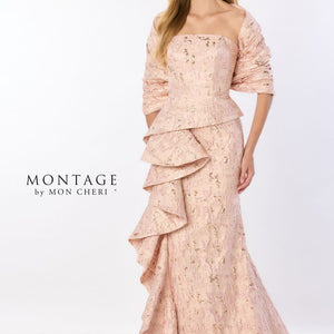 Montage M2225 Ruffle Detail Long Formal Mermaid Gown Metallic Evening Dress