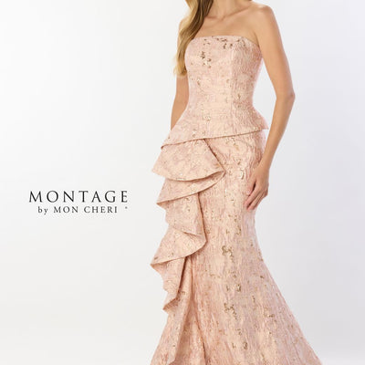 Montage M2225 Ruffle Detail Long Formal Mermaid Gown Metallic Evening Dress