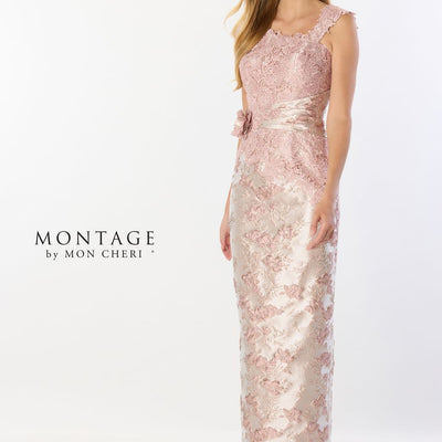 Montage M2227 Ruched Long 3D Floral Formal Dress