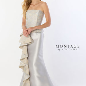 Montage M2228 Long Mermaid Gown Peplum Ruffle Formal Evening Dress