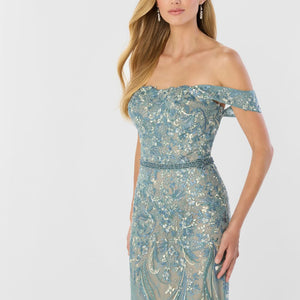 Montage M2230 Long Lace Mermaid Beaded Belt Formal Dress