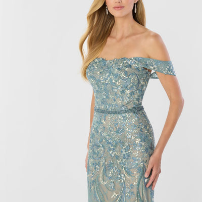 Montage M2230 Long Lace Mermaid Beaded Belt Formal Dress