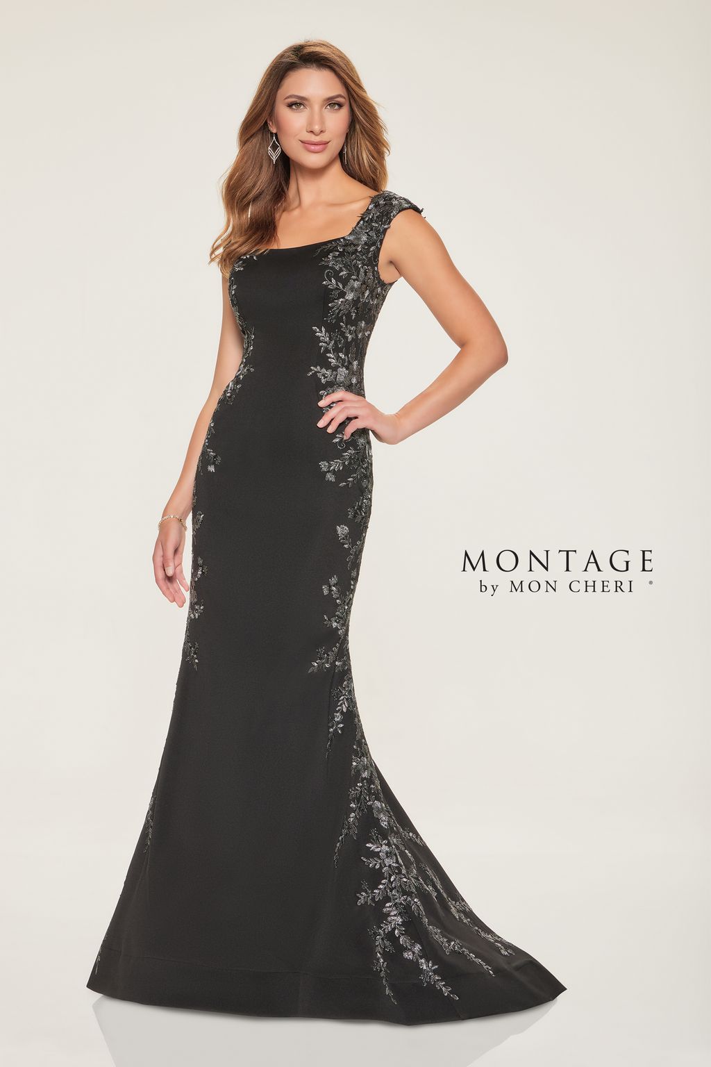 Montage M847 Long Floral Lace Formal Dress