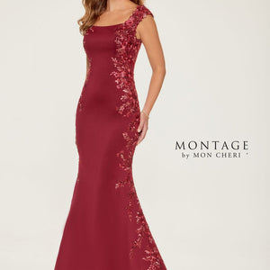 Montage M847 Long Floral Lace Formal Dress