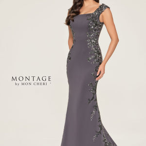 Montage M847 Long Floral Lace Formal Dress