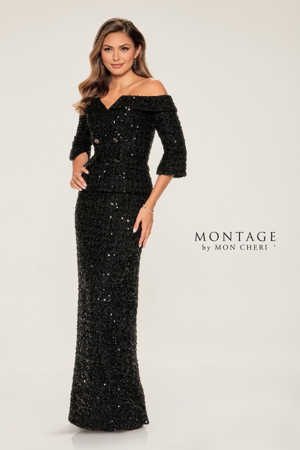 Montage M849 Long Wide Leg Sequin Mother of the Bride Formal Pant Suit