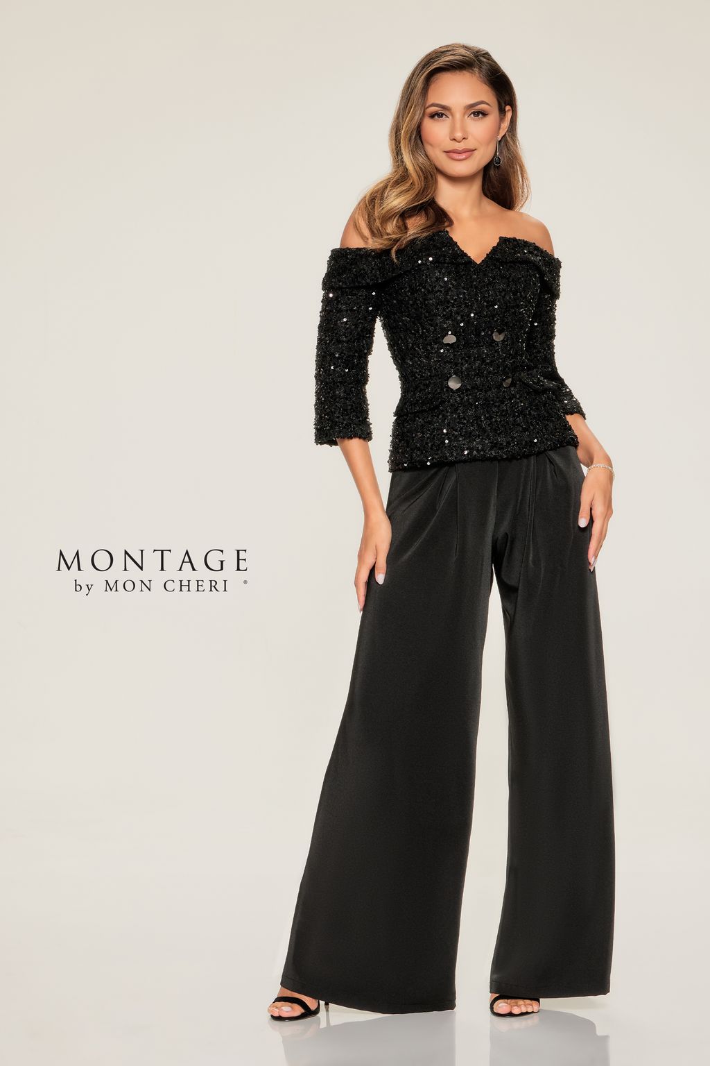Montage M849 Long Wide Leg Sequin Mother of the Bride Formal Pant Suit