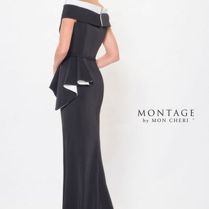 Montage M902 Formal Long 3D Floral Applique Evening Peplum Dress