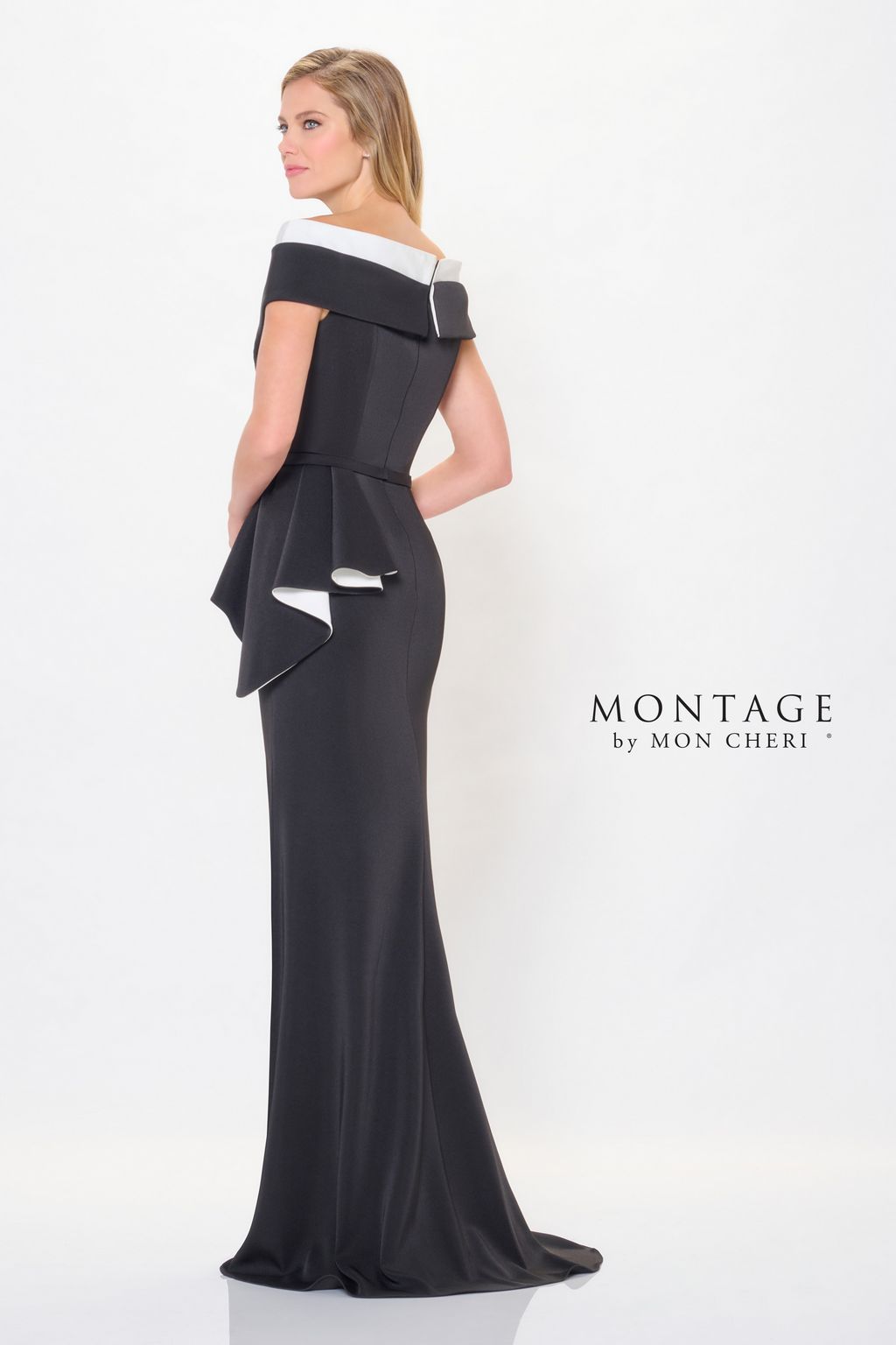 Montage M902 Formal Long 3D Floral Applique Evening Peplum Dress