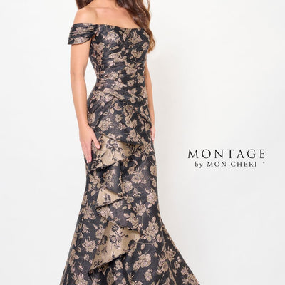 Montage M905 Long Mermaid Formal Floral Metallic Evening Dress