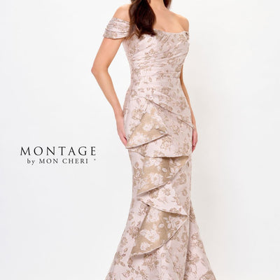 Montage M905 Long Mermaid Formal Floral Metallic Evening Dress