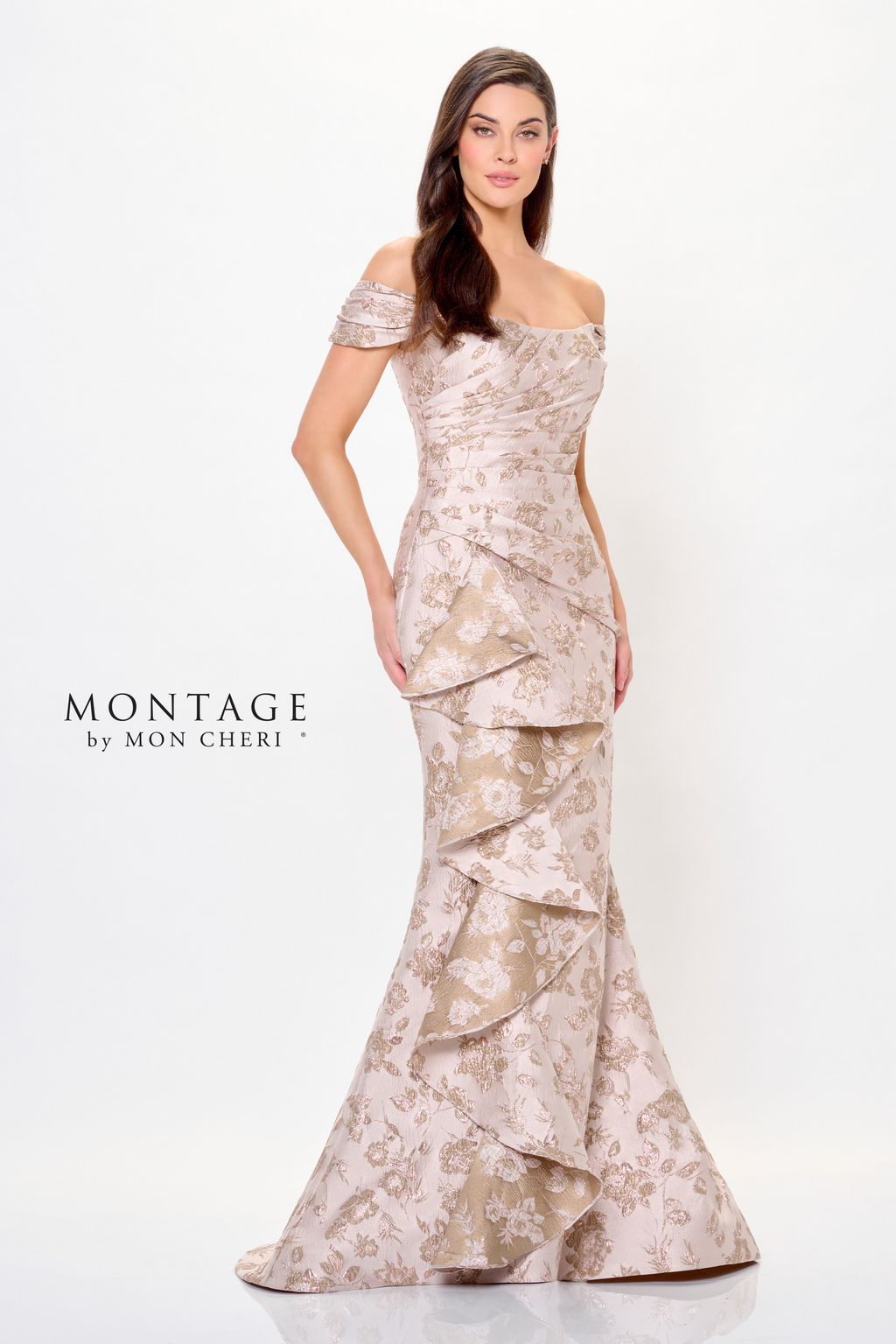Montage M905 Long Mermaid Formal Floral Metallic Evening Dress