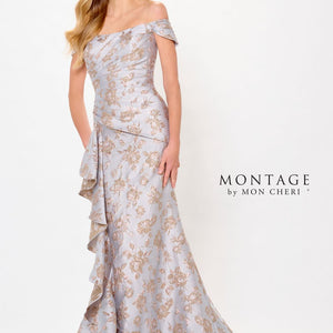Montage M905 Long Mermaid Formal Floral Metallic Evening Dress