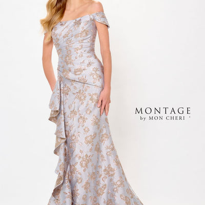 Montage M905 Long Mermaid Formal Floral Metallic Evening Dress