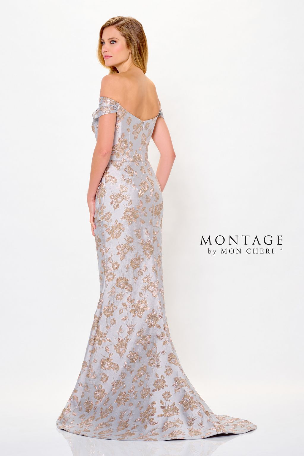 Montage M905 Long Mermaid Formal Floral Metallic Evening Dress