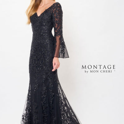 Montage M906 Sequin Long Formal Removable Sleeve Evening Dress
