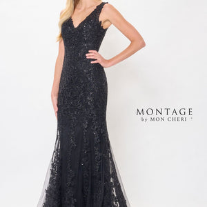 Montage M906 Sequin Long Formal Removable Sleeve Evening Dress