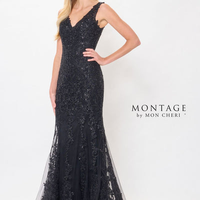 Montage M906 Sequin Long Formal Removable Sleeve Evening Dress