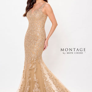 Montage M906 Sequin Long Formal Removable Sleeve Evening Dress